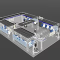 Modern Clothing Store Exhibition Booth With White Metal Frame Mannequins Blue Accents And Reflective Floor
