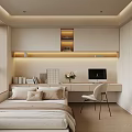 Modern Tatami Bedroom With Tatami Bed Desk Chair Bookshelf And Warm Lighting