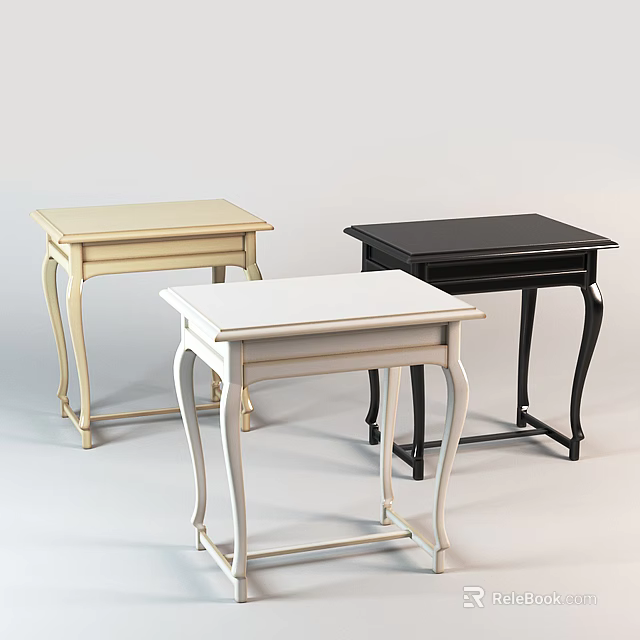 Stylish Side Tables With Curved Legs In Beige Black And White Colors 3d model 