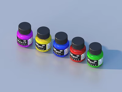 Colorful Paint Bottles With Different Hues And Black Lids Arranged In Row 3d model