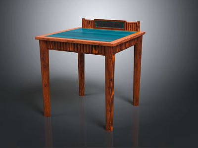 Handcrafted Wooden Table With Smooth Blue Tabletop And Intricate Carved Legs For Home Decor Accent 3d model