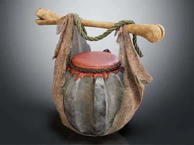 Traditional Style Wine Bottle With Leather Bone Decoration Red Lid And Rope Wrap 3d model