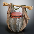 Traditional Style Wine Bottle With Leather Bone Decoration Red Lid And Rope Wrap