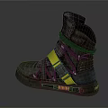High Top Black Leather Shoes With Yellow Straps Side Details And Rubber Sole Design