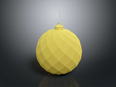 Yellow Polyhedral Sphere Weapon With Textured Surface Top Ring And String 3d model