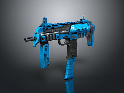 Blue Tactical Submachine Gun With Modern Design And Compact Grip Features 3d model