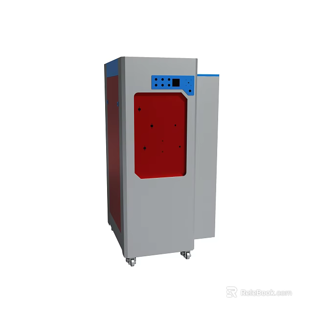 Gray Laboratory Equipment With Red Observation Window And Blue Control Panel 3d model