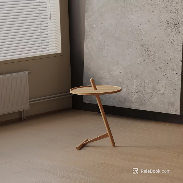 Modern Minimalist Wooden Bedside Table With Round Top In Room Corner 3d model 