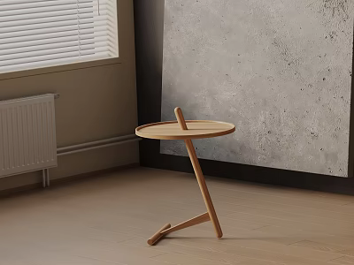 Modern Minimalist Wooden Bedside Table With Round Top In Room Corner 3d model