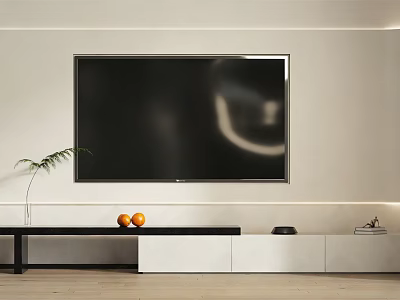 Modern TV Stand With Flat Screen TV Decorative Plants And Oranges On White Wall 3d model
