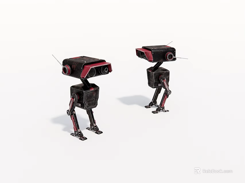 Two Black And Red Robots With Mechanical Legs Standing On White Background 3d model 