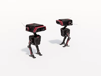 Two Black And Red Robots With Mechanical Legs Standing On White Background 3d model
