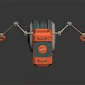 Red Robot With Square Body Exclamation Mark Sign Large Wheel Mechanical Arms And Red Clamps