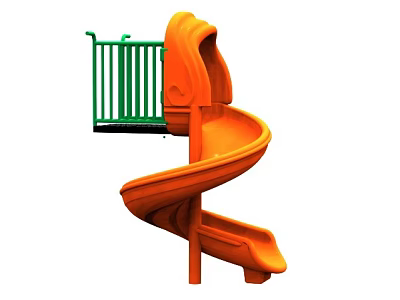 Outdoor Orange Spiral Playground Slide With Green Guardrail For Children 3d model