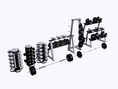 Sports Equipment Set With Dumbbells Barbells And Weight Racks For Gym Training 3d model