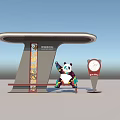 Modern Outdoor Canopy Structure With Panda Statue Beijing Time Clock And Bench 3d model