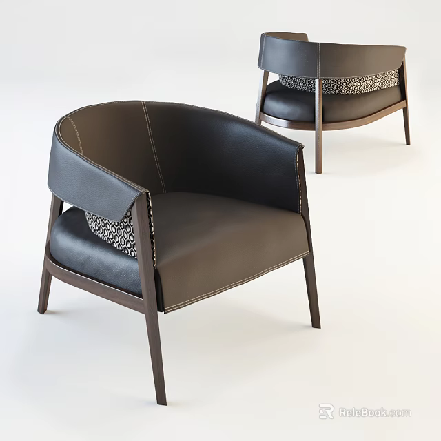 Modern Black Leather Accent Chair With Armrest Wooden Legs And Woven Details 3d model 
