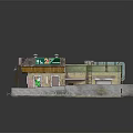 Retail Store Exterior Featuring Green Sign Awning Potted Plants And Street Lamp