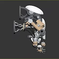 3D Rendered Game Movie Robot Characters With Metallic Silver White Brown Design In Interactive Poses