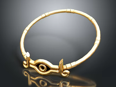 Gold Metallic Bracelet With Eye Shaped Decoration And Spiral Accents 3d model
