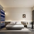 Modern Hotel Room Interior With Large Bed White Bedding Sofa Table And Chair