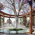 Traditional Courtyard Garden Landscaped With Lush Green Trees Stone Paths Pavilion And Rock Features