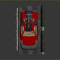 Futuristic Red And Blue Car With Turbine Engine On Roof Platform