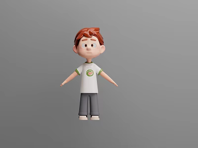3D Cartoon Boy With Red Hair White T-shirt Green Logo Gray Pants And White Shoes 3d model