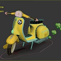 Bright Yellow Scooter With Black Seat Shiny Reflective Body And Modern Style