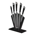 Kitchen Knife Set With Black Stands Stainless Steel Blades And Black Handles