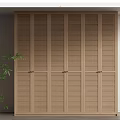 Elegant Modern Wooden Wardrobe with Louvered Doors Light Wood Tone and Minimalist Design