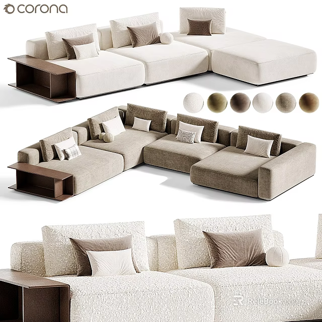 Modern L shaped Sectional Sofa With Decorative Pillows And Multiple Color Options 3d model