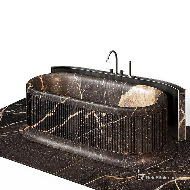 Elegant Dark Marble Bathtub With Veined Texture And Chrome Faucet Design 3d model 