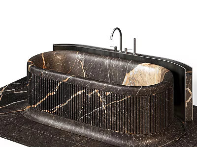 Elegant Dark Marble Bathtub With Veined Texture And Chrome Faucet Design 3d model