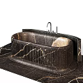 Elegant Dark Marble Bathtub With Veined Texture And Chrome Faucet Design