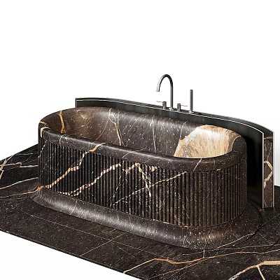 Elegant Dark Marble Bathtub With Veined Texture And Chrome Faucet Design 3d model