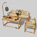 Bamboo Sofa and Coffee Table Set with Cushions Floor Lamp and Decorative Elements 3d model
