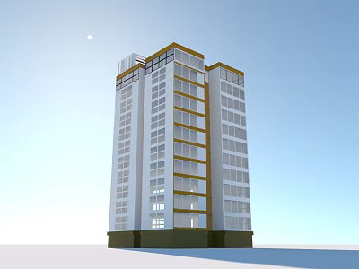 Modern High Rise Building Exterior Design With White Facade Yellow Accents And Large Windows 3d model