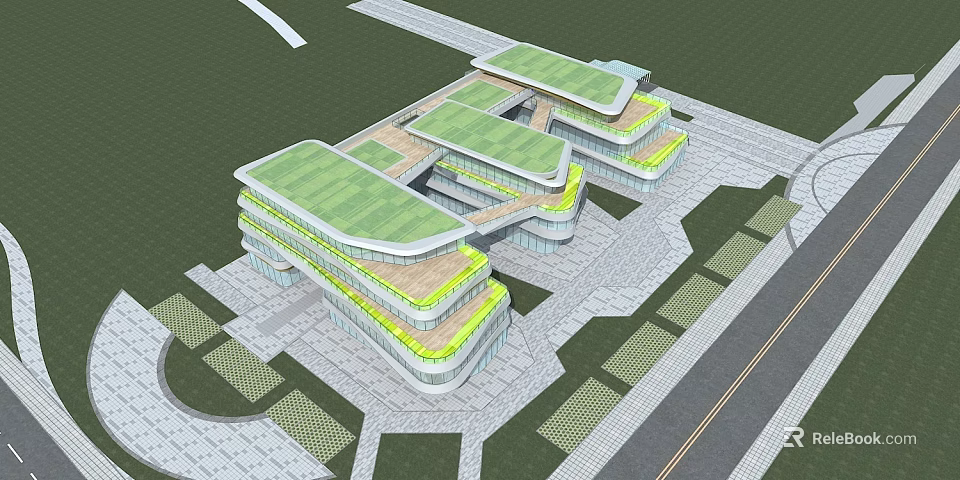 Modern Commercial Complex Architectural Design With Green Roofs And Multi Level Connected Structure 3d model