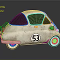 Vintage Small Car With Rusty Exterior Number 53 Emblem White Rims And Roof Rack