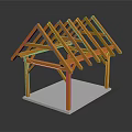 Triangular Wooden Roof Truss Structure With Support Columns And Architectural Model