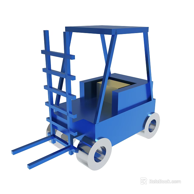 Blue Forklift 3D Model With Ladder Forks And White Wheels 3d model 