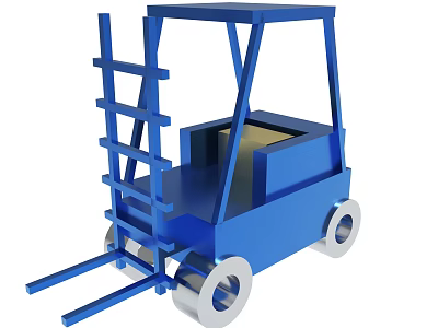 Blue Forklift 3D Model With Ladder Forks And White Wheels 3d model
