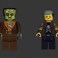 Green Face And Blue Pink Hair Lego Style Toy Figures For Home Decoration