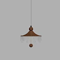 Modern Walnut Wooden Chandelier With Top Wooden Ball Cone Shaped Shade And Transparent Illuminated Tassels