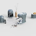 Modern Gray Kitchen Appliances Arranged With Toast Spices And Decorative Vase