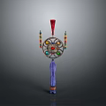 Handcrafted Decorative Hanging Ornament With Circular Design Colorful Beads Central Gemstone And Blue Tassel