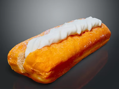 Crispy Golden Brown Long John Donut Topped With Fluffy White Cream 3d model