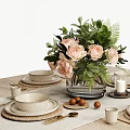 Elegant Tableware Set For Table Setting With Flowers And Candles