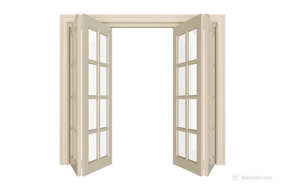 Open White Folding Doors With Multiple Glass Panels And Frame Design 3d model 